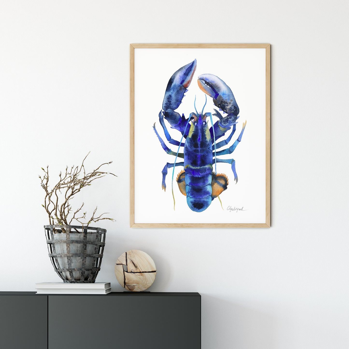 BLUE LOBSTER Watercolor Painting Giclée Print #L01
