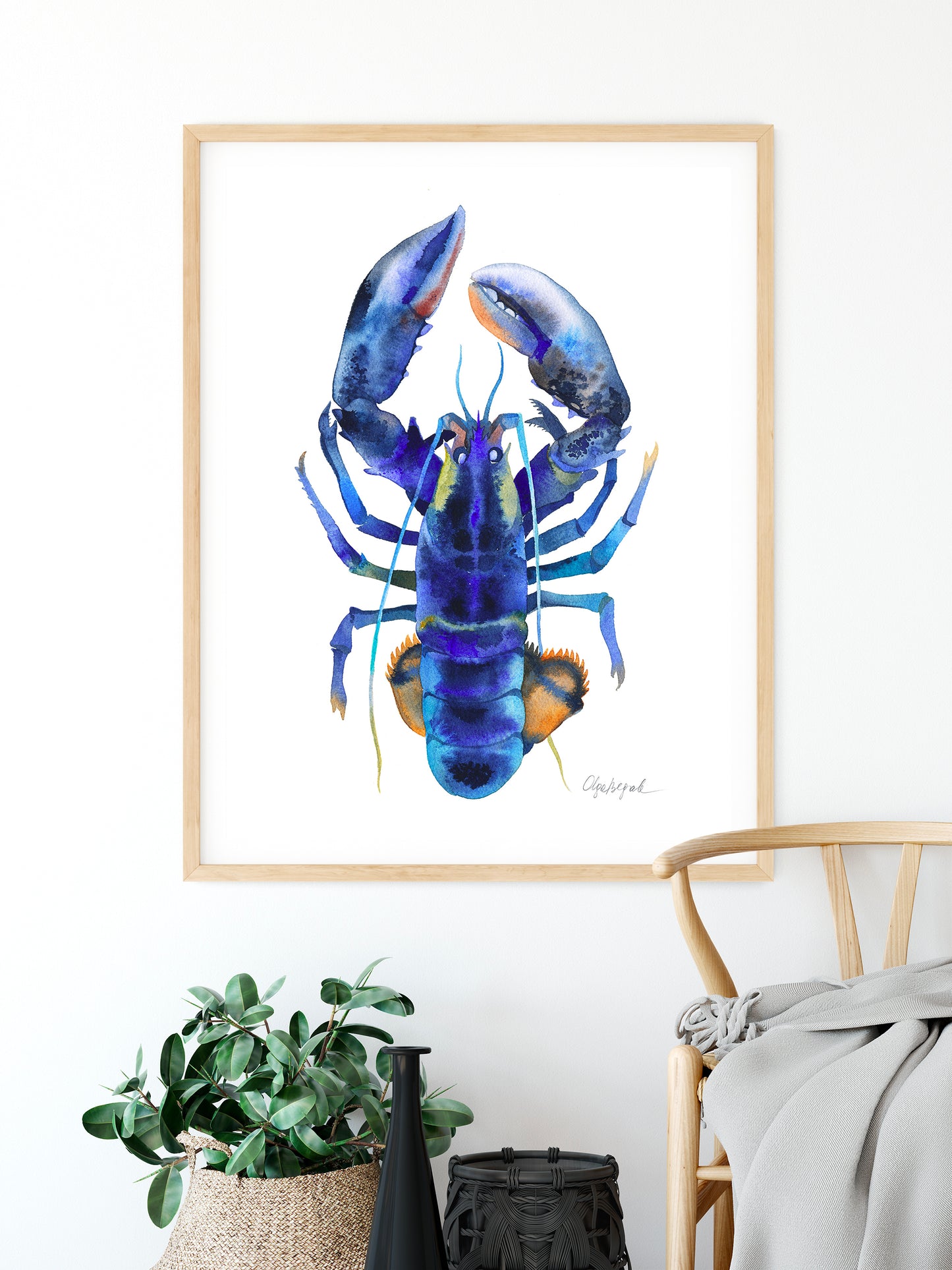BLUE LOBSTER Watercolor Painting Giclée Print #L01
