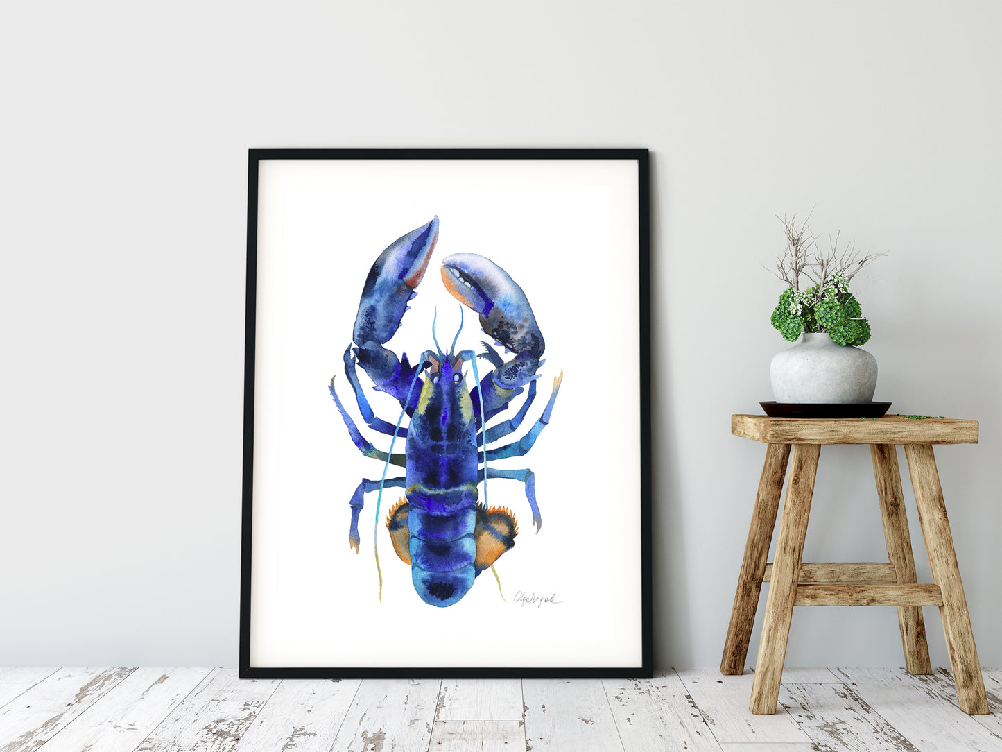 BLUE LOBSTER Watercolor Painting Giclée Print #L01