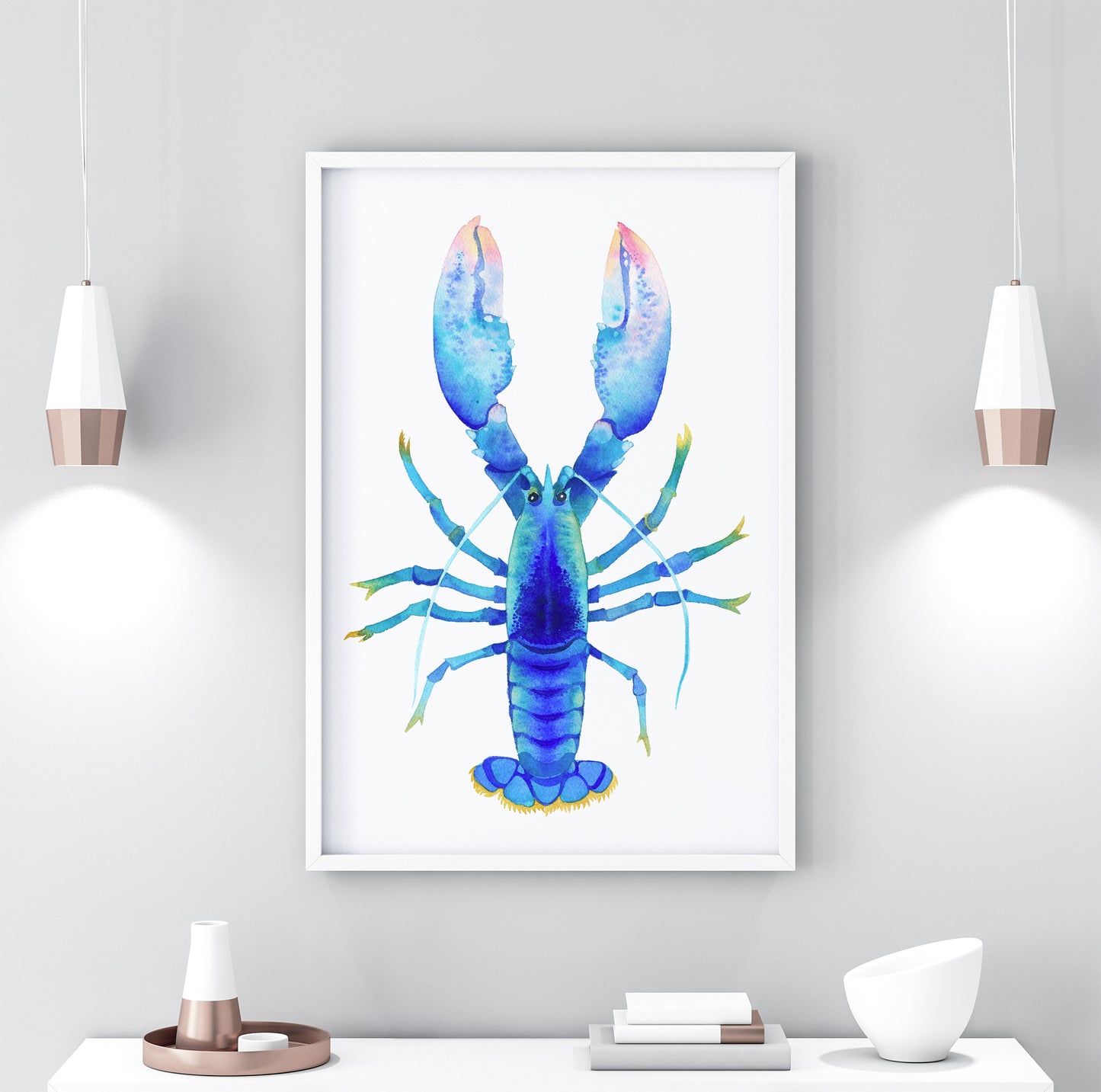 BLUE LOBSTER Watercolor Painting Giclée Print #L02