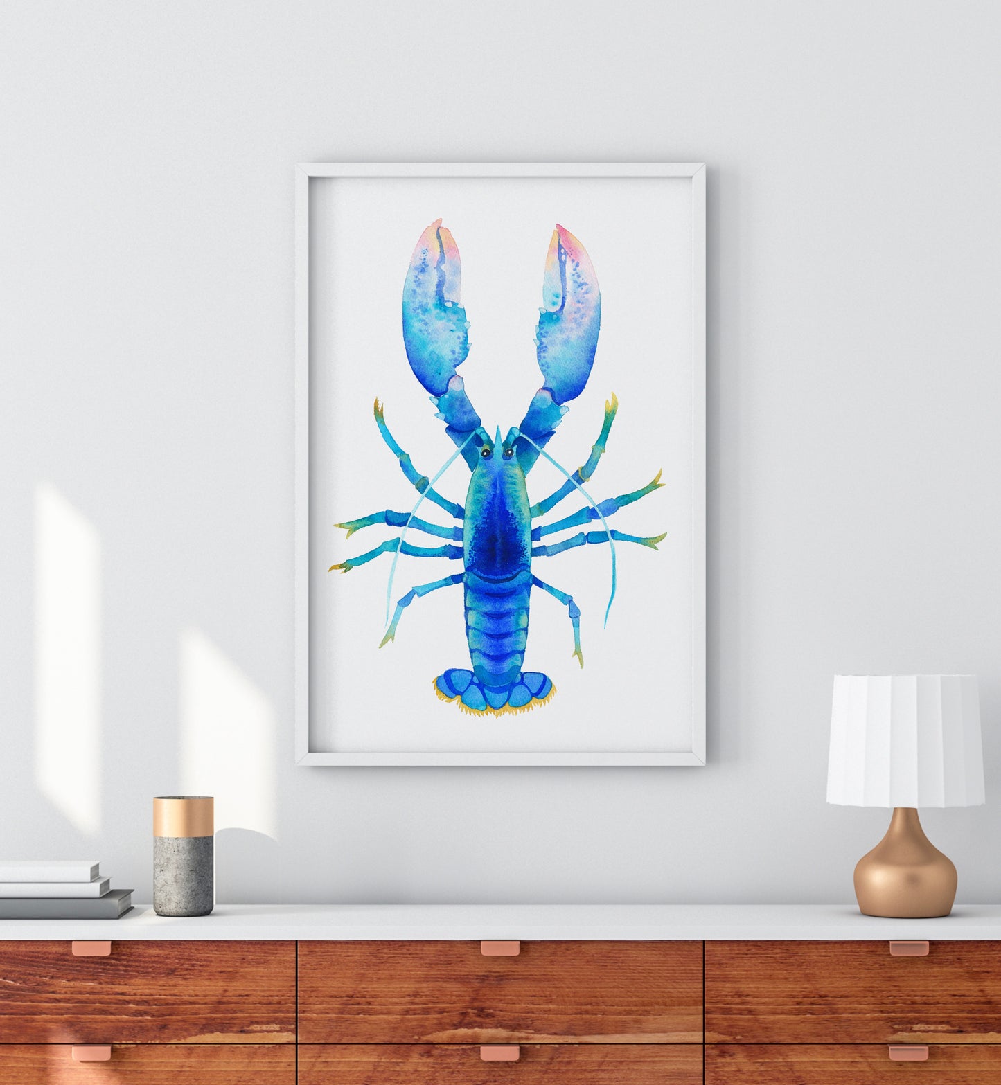 BLUE LOBSTER Watercolor Painting Giclée Print #L02