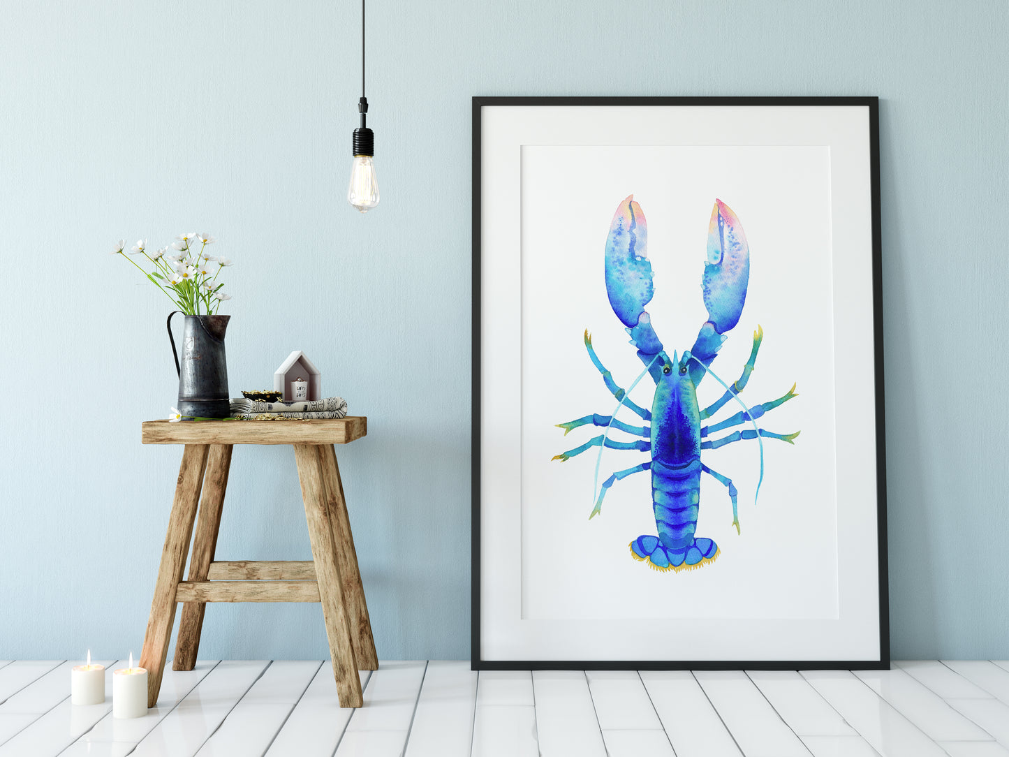 BLUE LOBSTER Watercolor Painting Giclée Print #L02