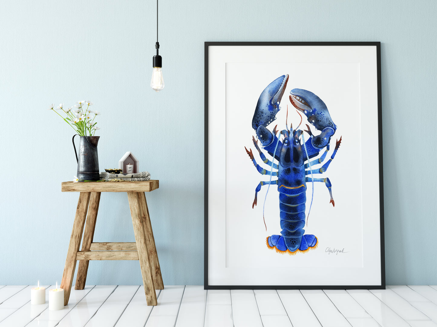 BLUE LOBSTER Watercolor Painting Giclée Print #L04