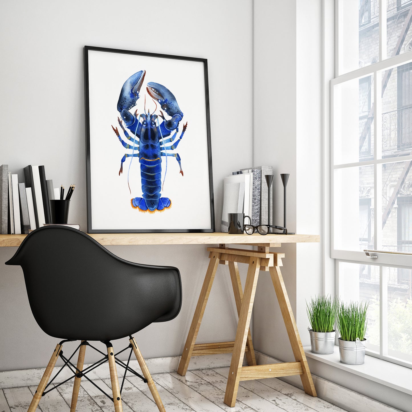 BLUE LOBSTER Watercolor Painting Giclée Print #L04