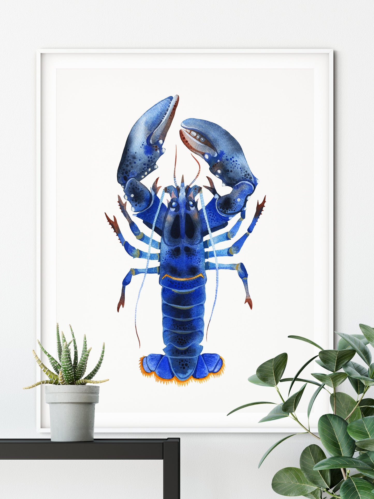 BLUE LOBSTER Watercolor Painting Giclée Print Set