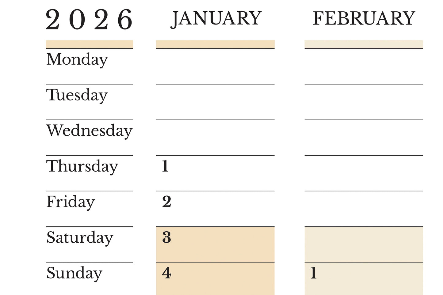 2026 Yearly Wall Planner in Portrait Orientation • Monday Start Vertical Calendar