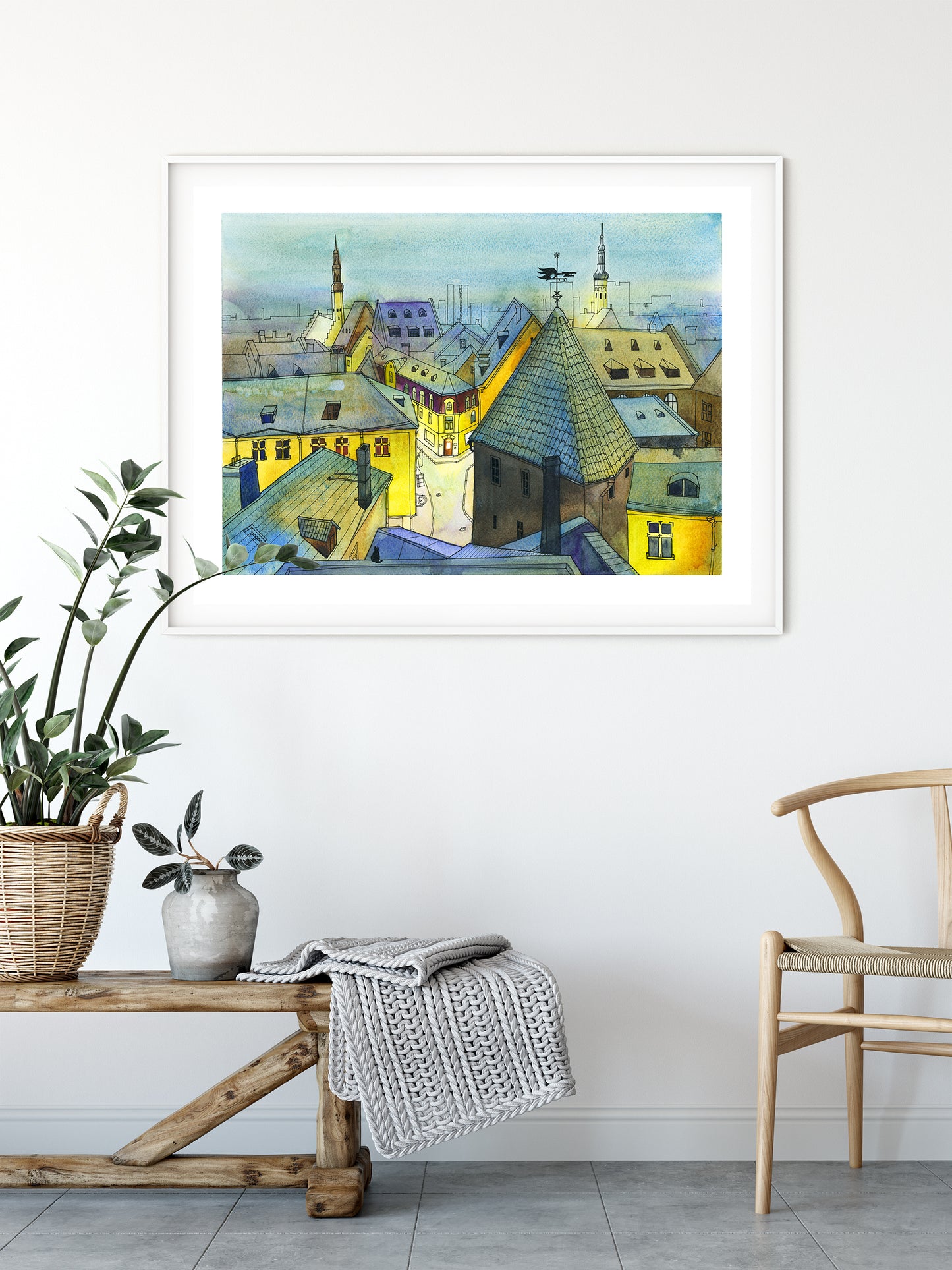 TALLINN AT NIGHT Watercolor Painting Giclée Print #A01