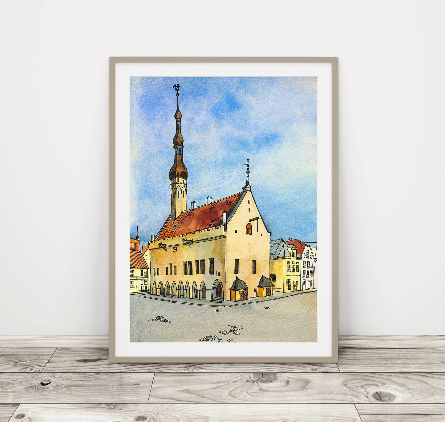 TALLINN CITY HALL Watercolor Painting Giclée Print #A04