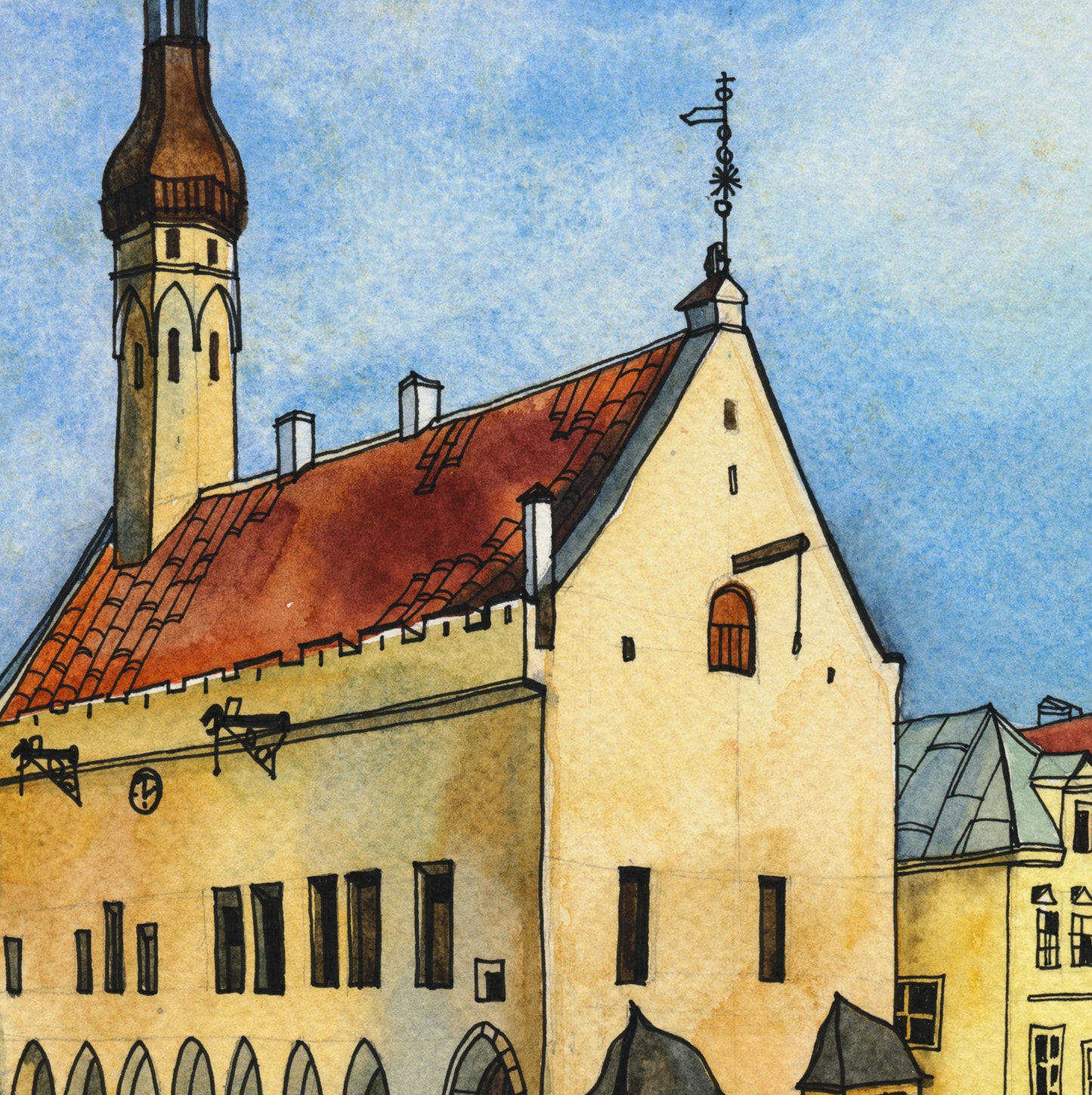TALLINN CITY HALL Watercolor Painting Giclée Print #A04