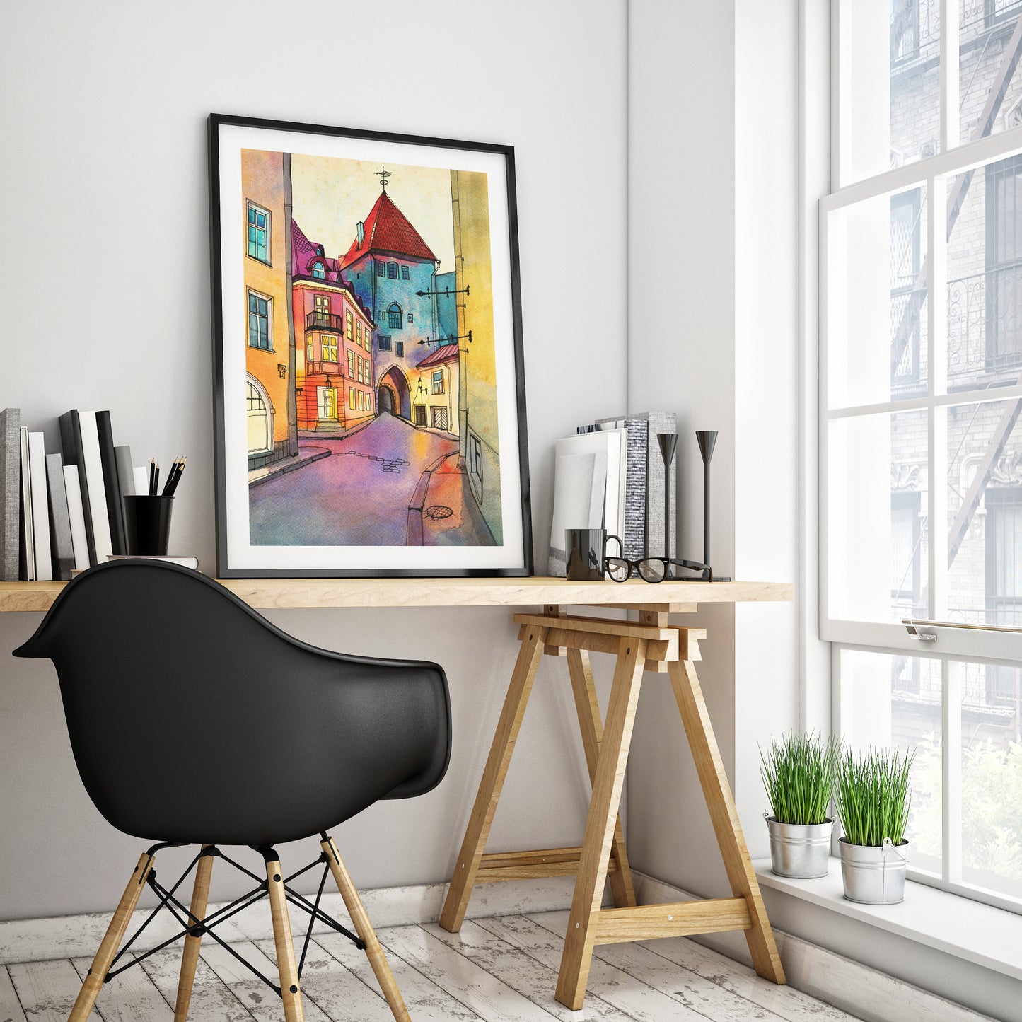 PIKK STREET IN TALLINN Watercolor Painting Giclée Print #A05