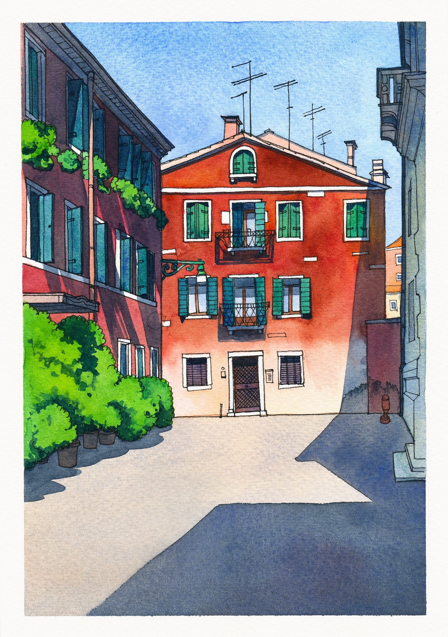 VENICE Street View Watercolor Painting Giclée Print #A07