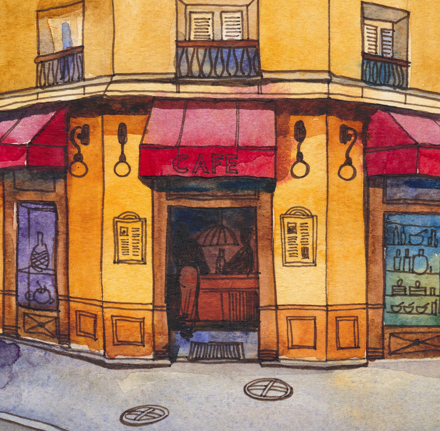 CAFE IN PARIS Watercolor Painting Giclée Print #A09