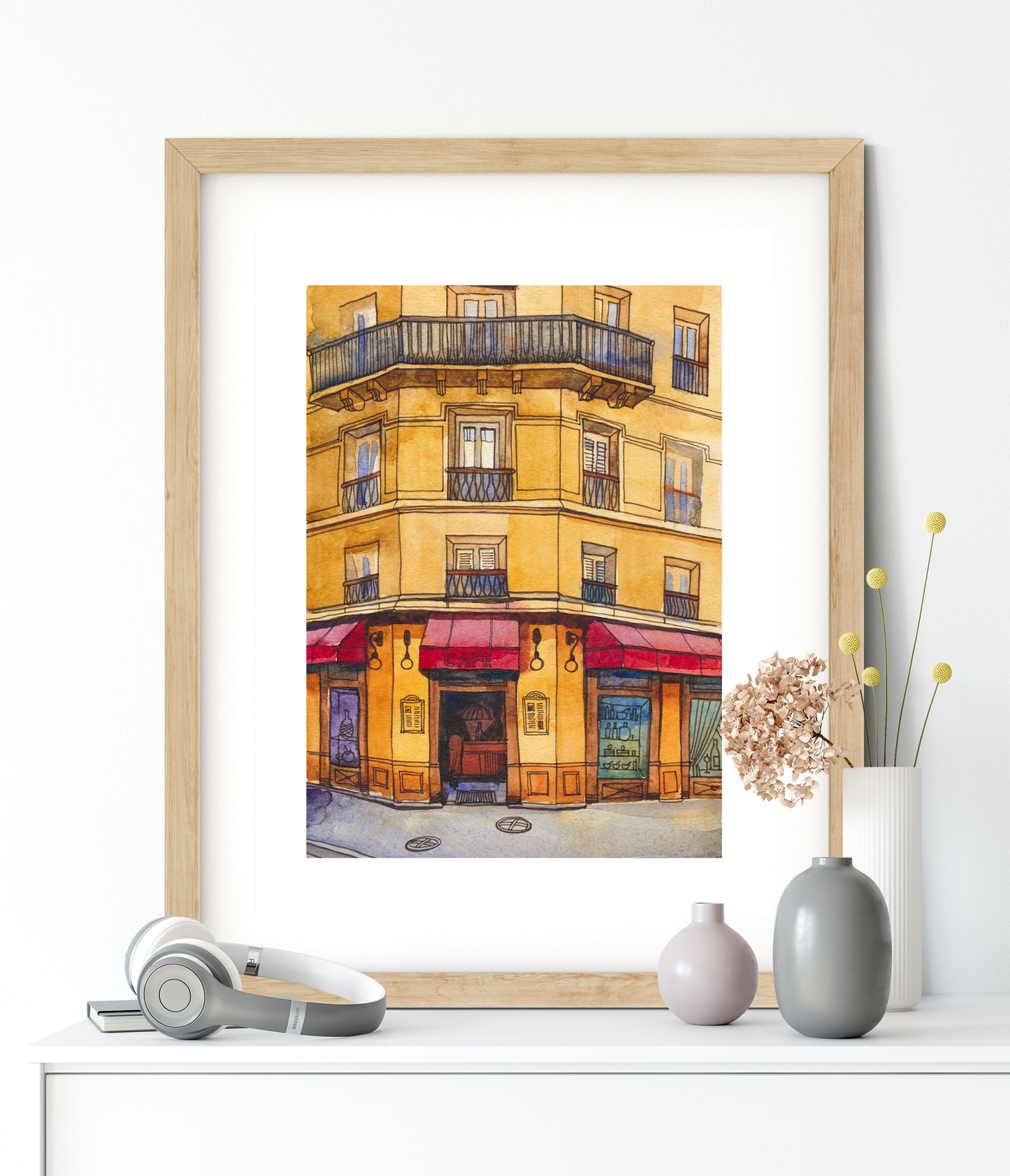 CAFE IN PARIS Watercolor Painting Giclée Print #A09