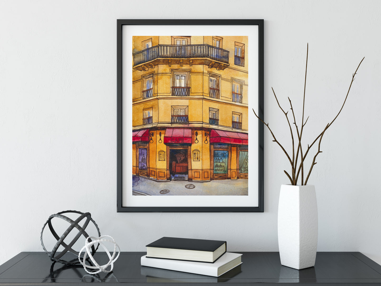CAFE IN PARIS Watercolor Painting Giclée Print #A09