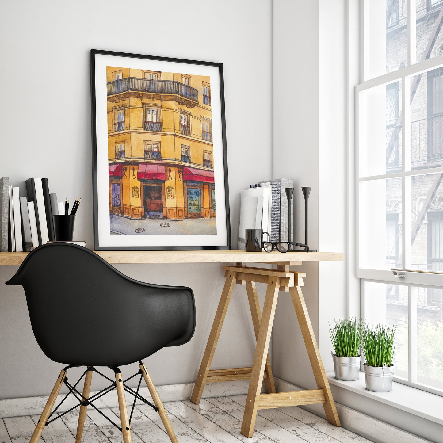 CAFE IN PARIS Watercolor Painting Giclée Print #A09