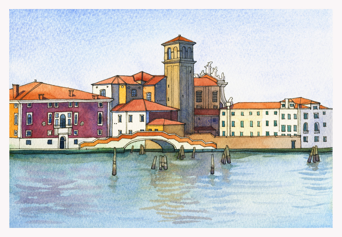 Ein Blick auf Fondamenta Nova in Venedig, Italien Aquarell Malerei Giclée-Druck #A09