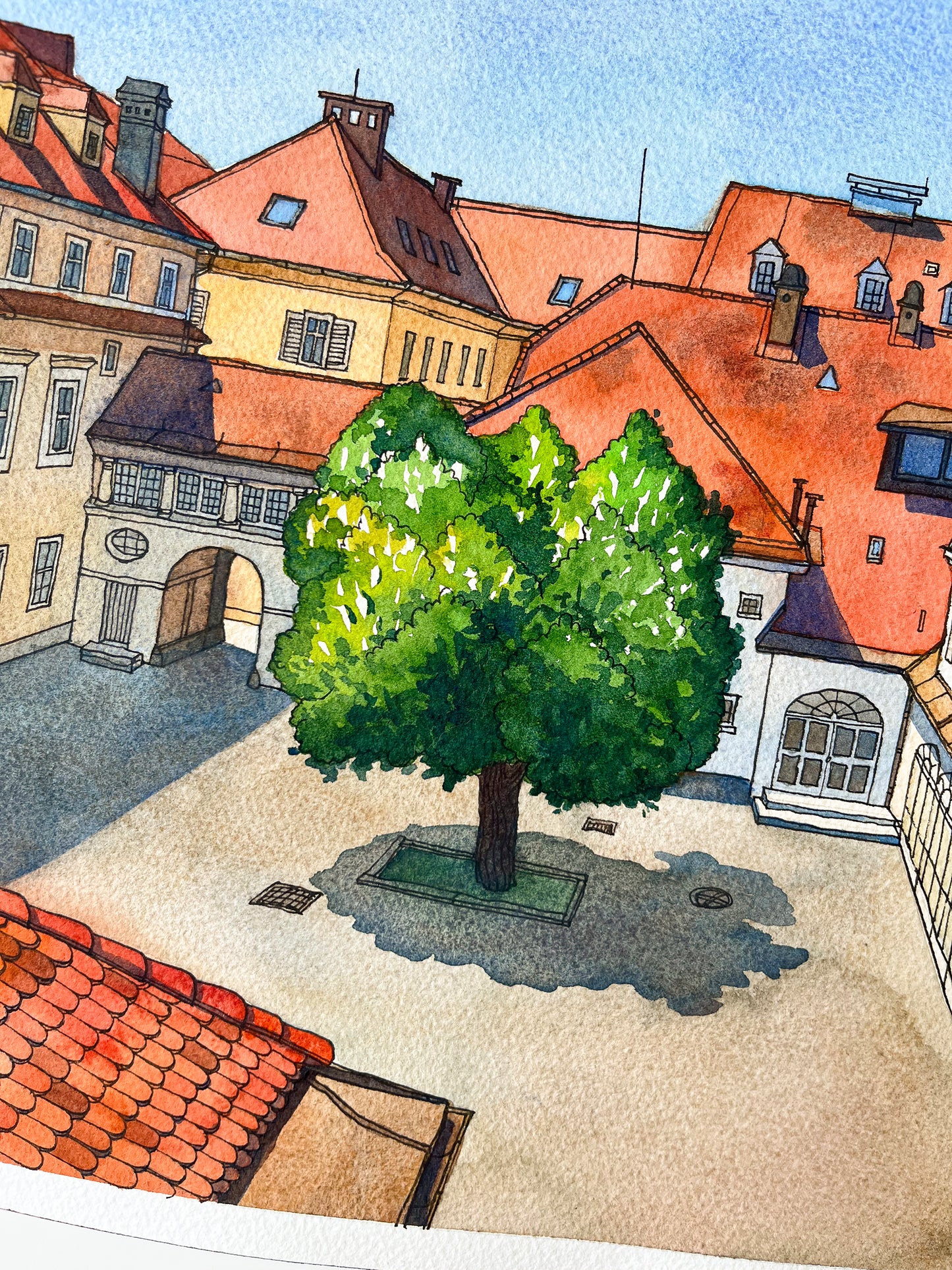 Graz Courtyard at Hofgasse 13 — Architecture Watercolor Giclée Print (#A21)