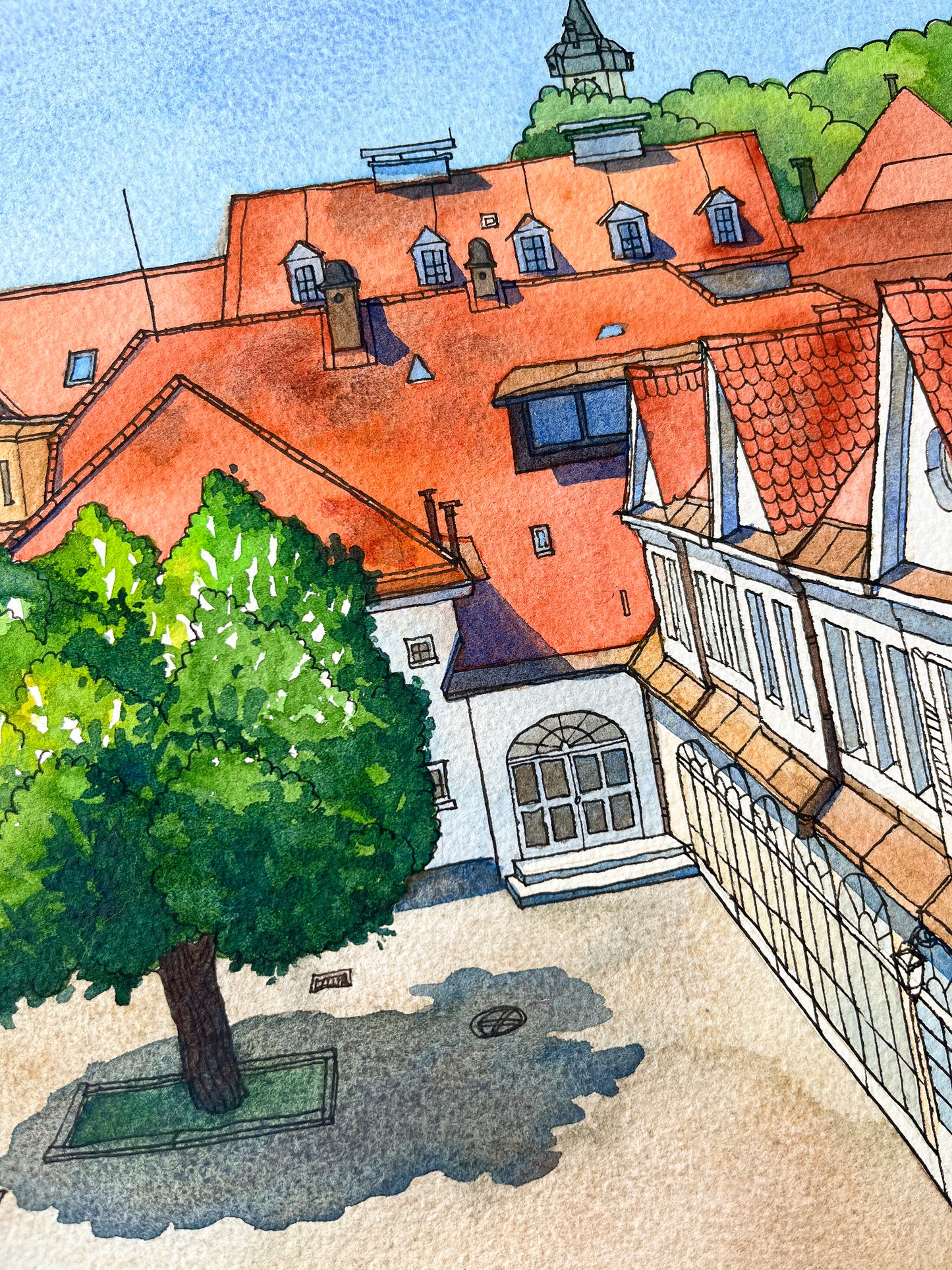 Graz Courtyard at Hofgasse 13 — Architecture Watercolor Giclée Print (#A21)