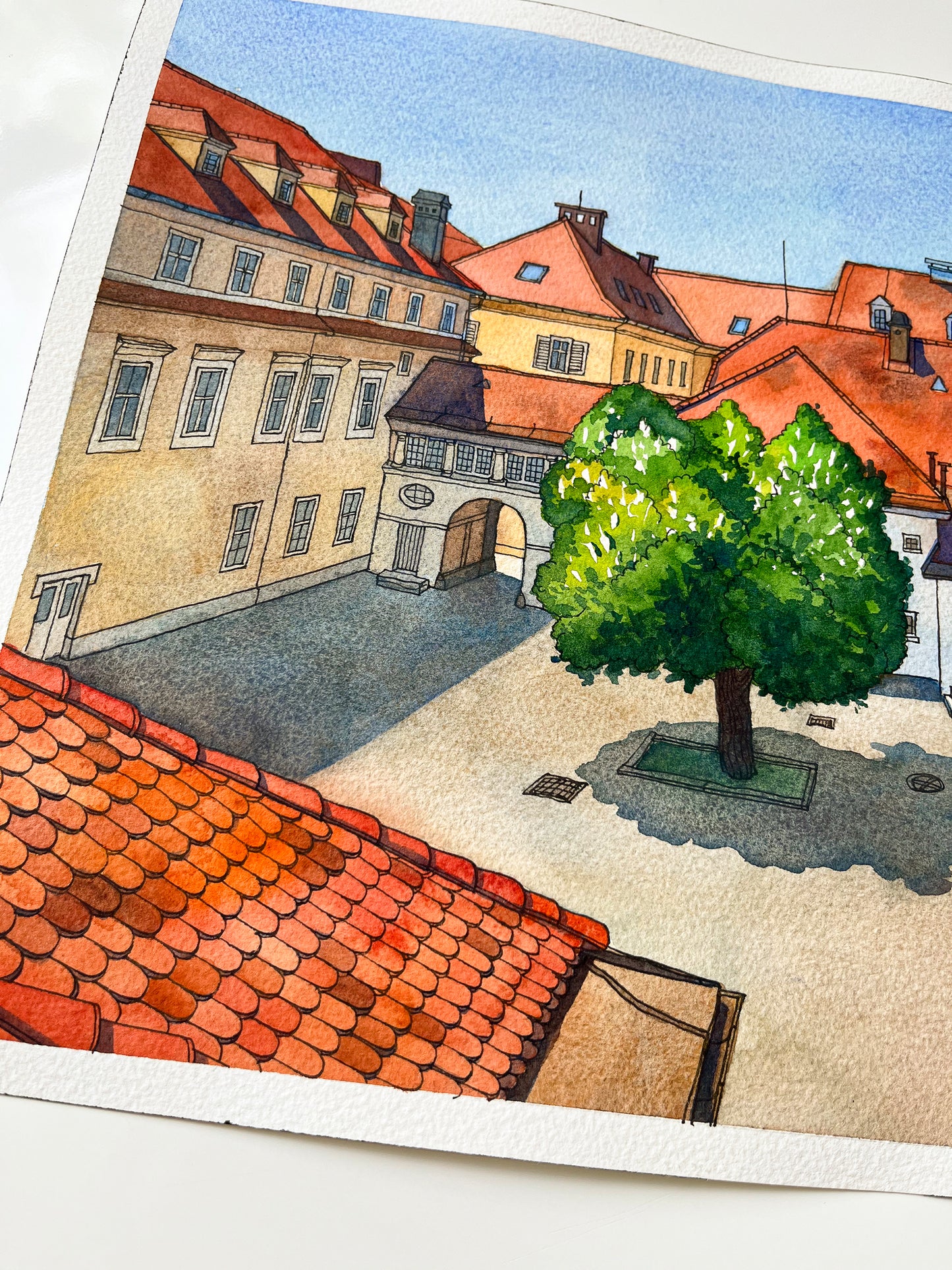 Graz Courtyard at Hofgasse 13 — Architecture Watercolor Giclée Print (#A21)