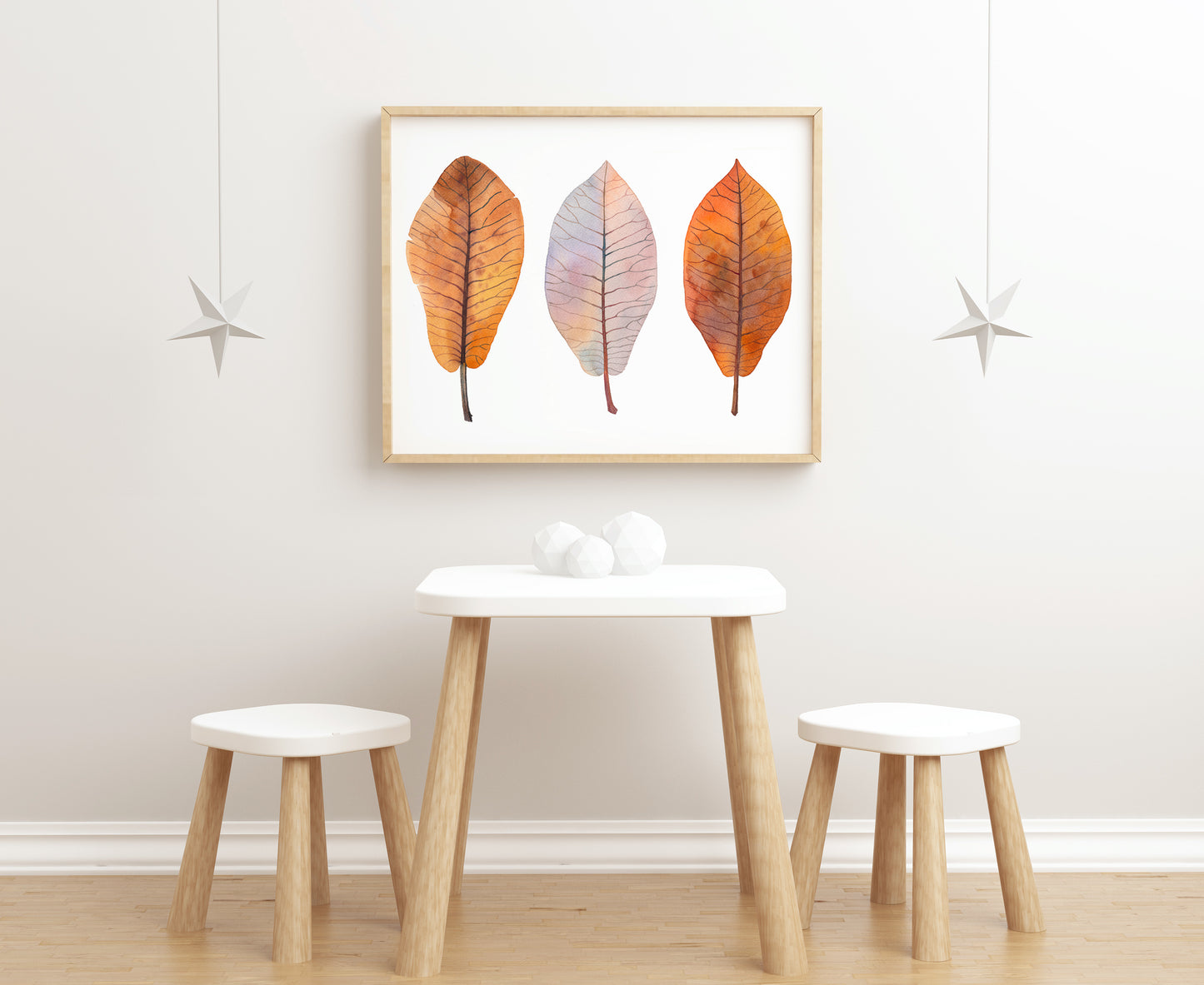 Fine art print of BIGLEAF MAGNOLIA LEAVES watercolor painting by Olga Begak in interior