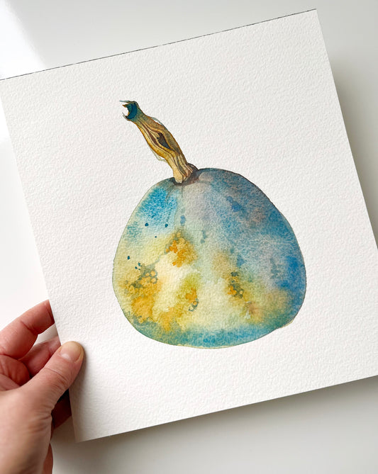 BLUE PUMPKIN Original Watercolor Painting