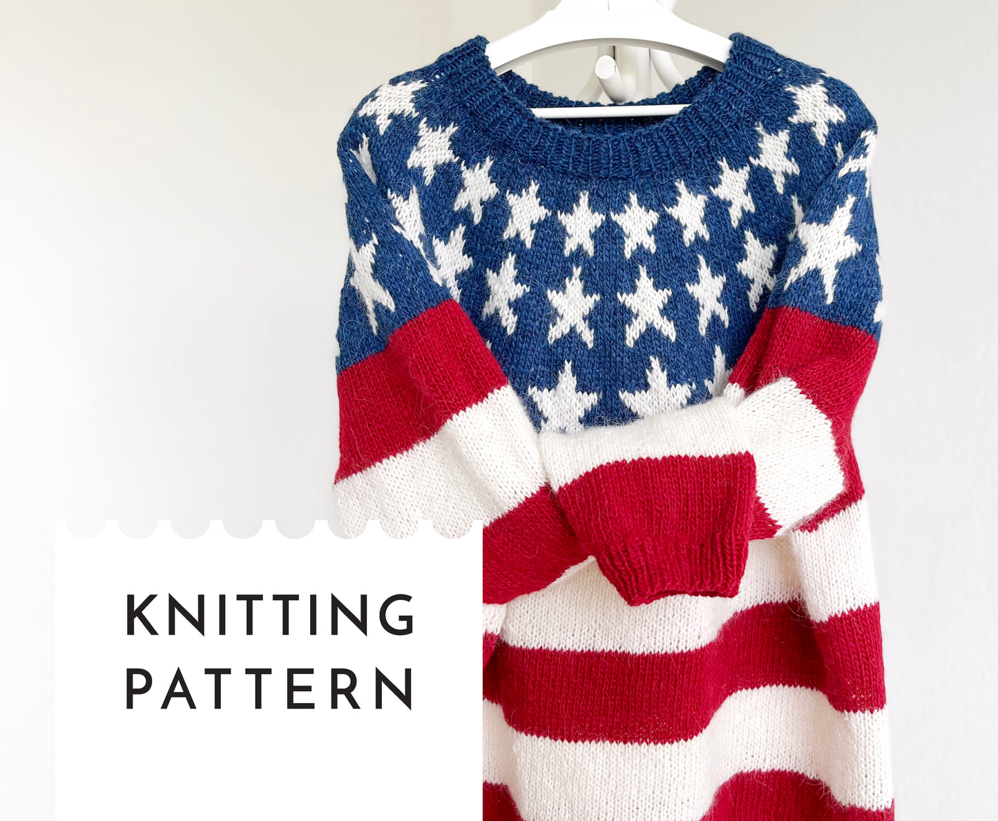 Hand-knitted lopapeysa sweater in the USA FLAG design made with pure Icelandic wool