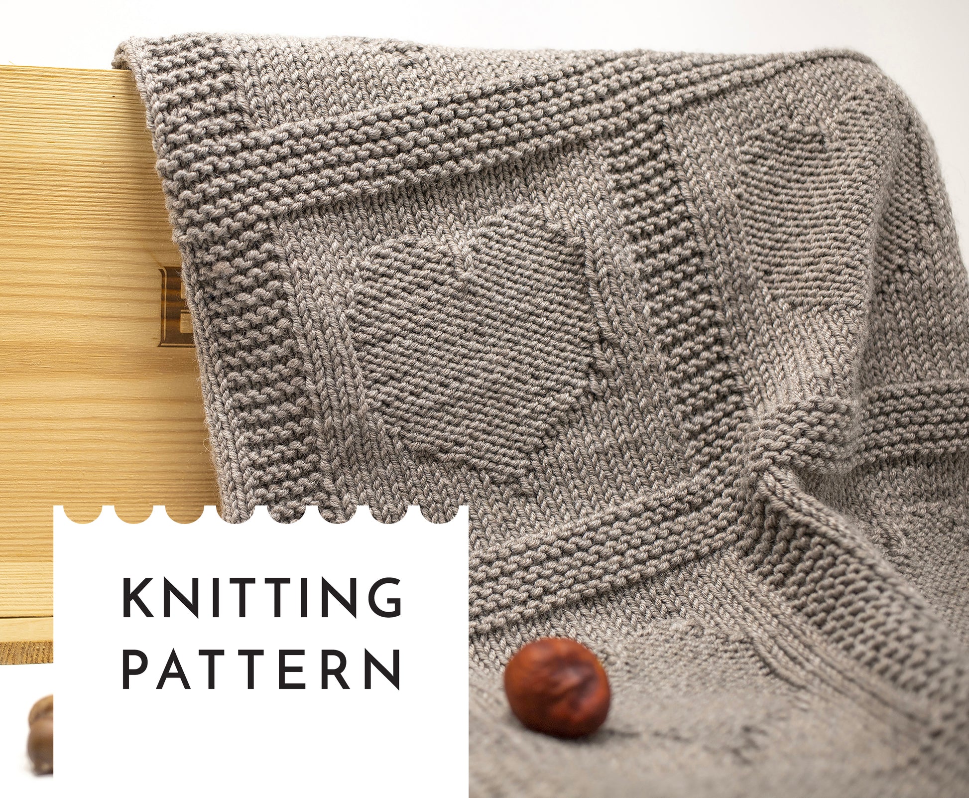 beige brown merino wool hand-knitted baby blanket in Hearts knitting pattern