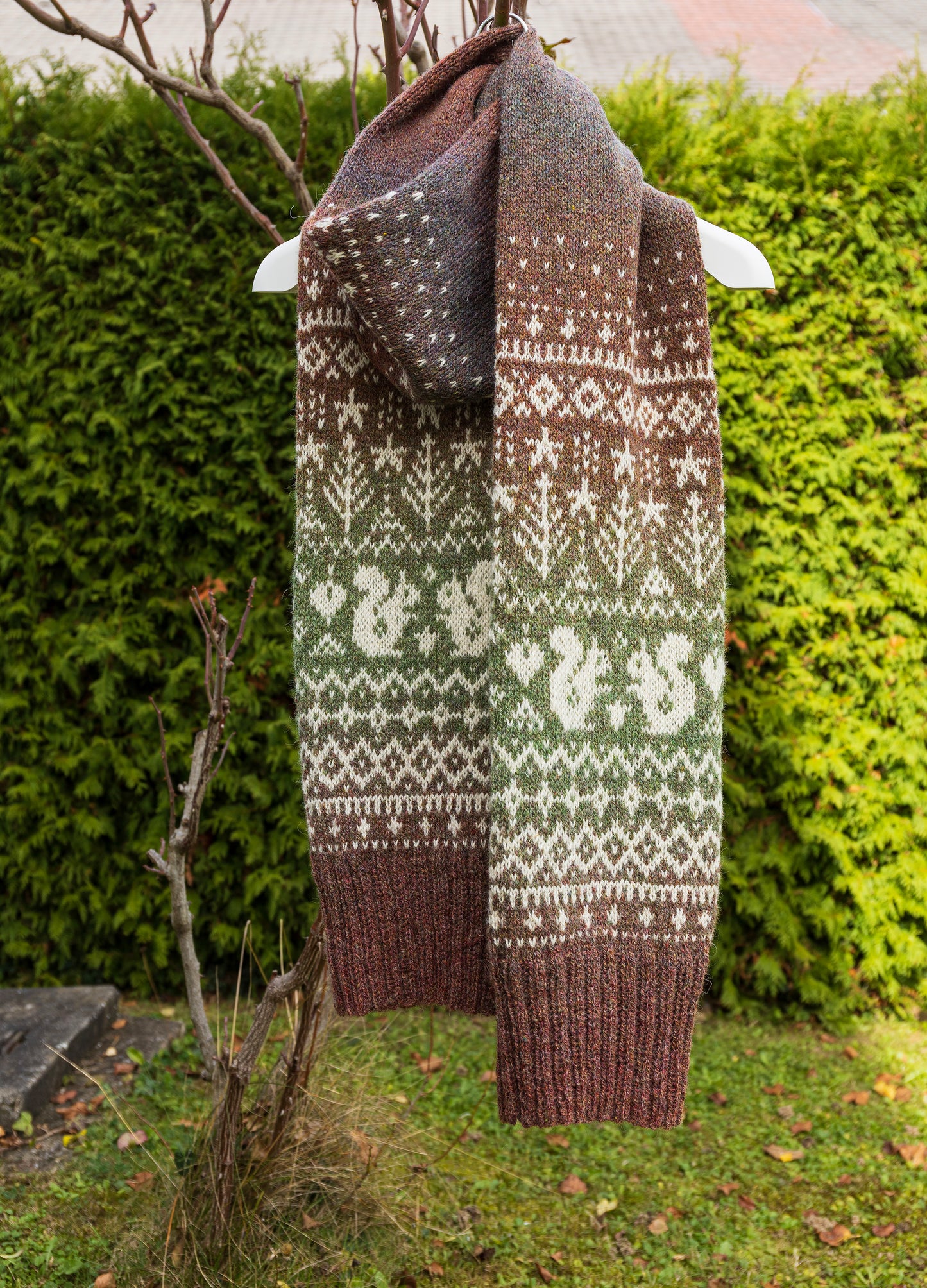 Squirrel Fair Isle Scarf Knitting Pattern • Lahemaa Long Double Layer Nordic Tube Scarf (PDF)