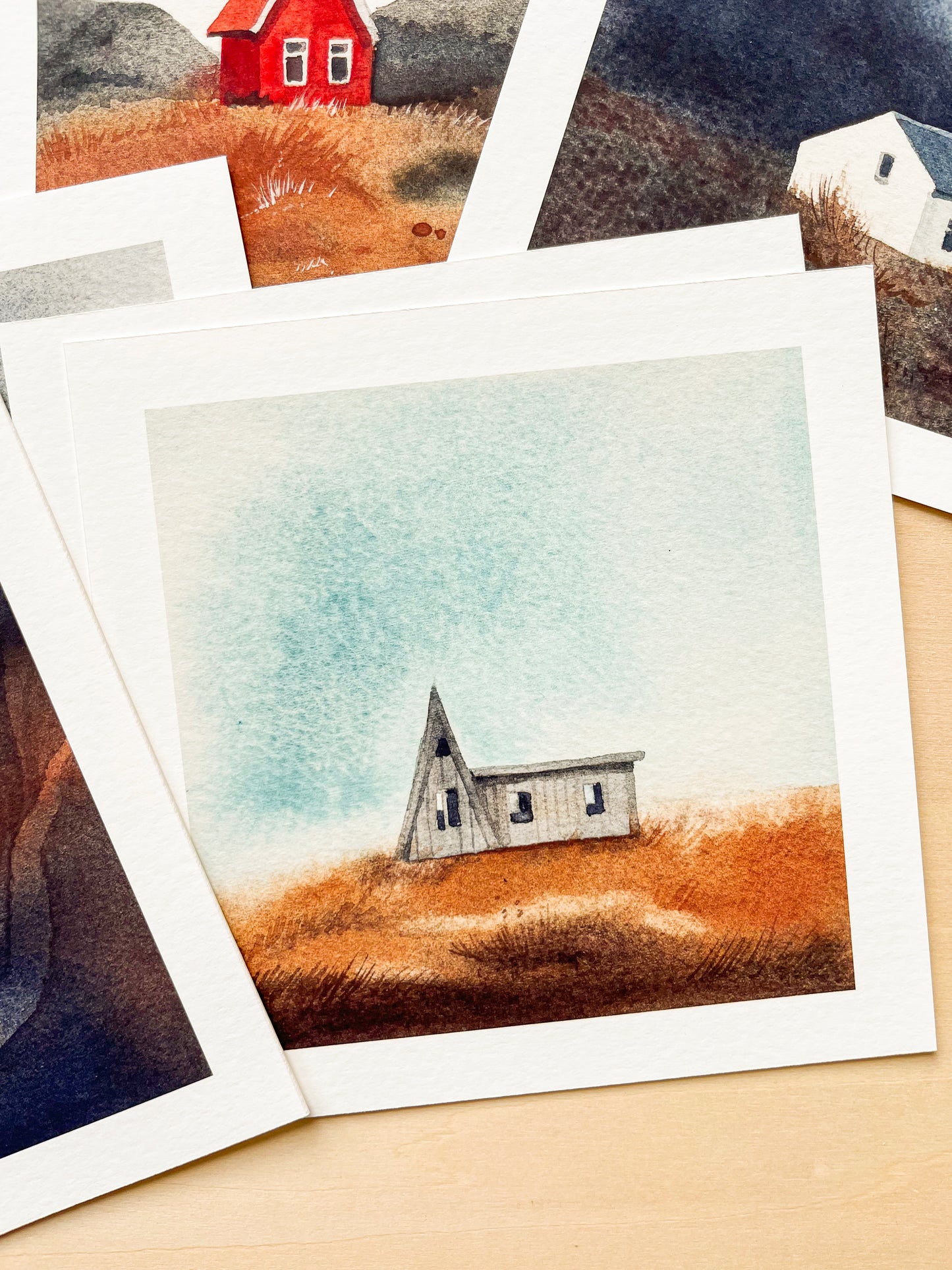 Small Houses in Nature — Set of 6 Watercolor Landscape Postcards