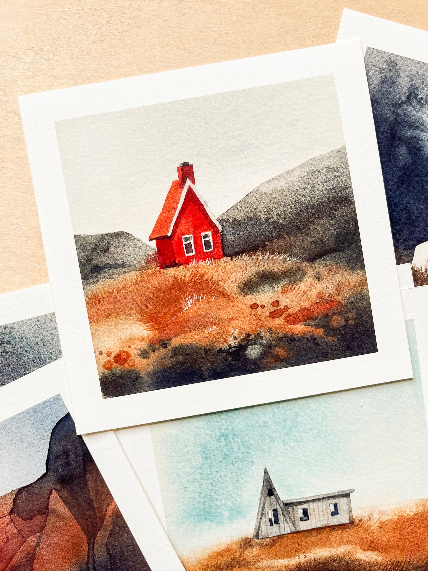 Small Houses in Nature — Set of 6 Watercolor Landscape Postcards