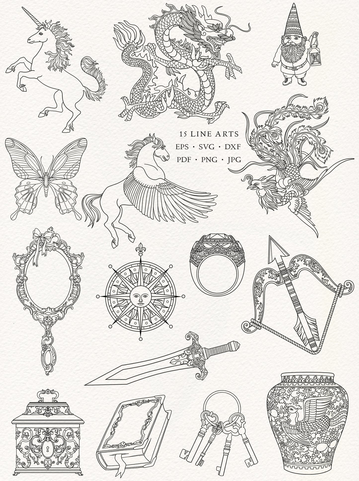 LINE ART & SOLID Vector Illustration Bundle