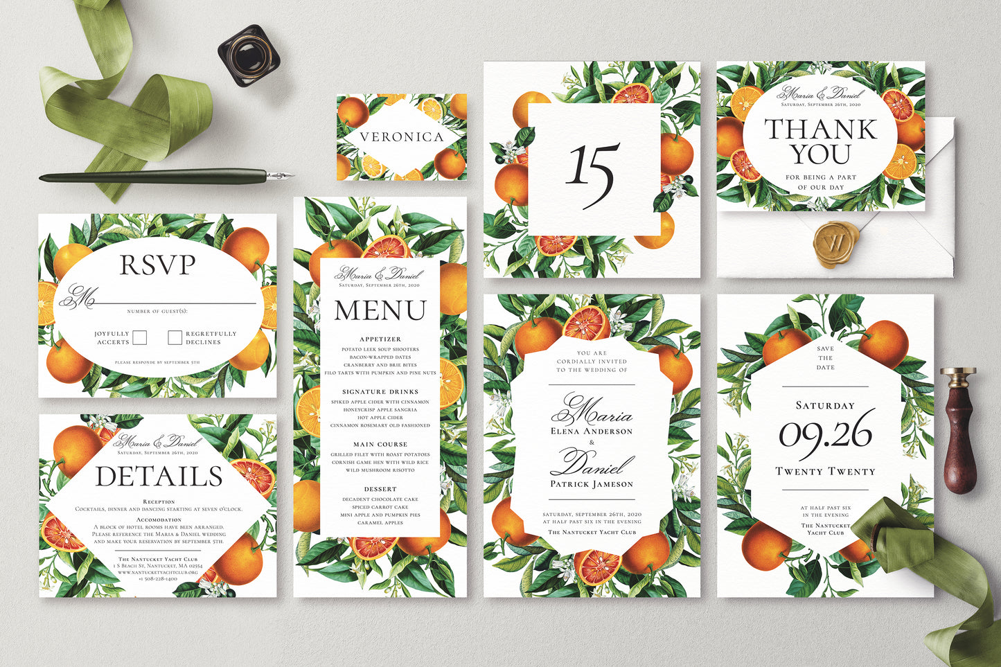VINTAGE ORANGE CITRUS Wedding Invitation Suite