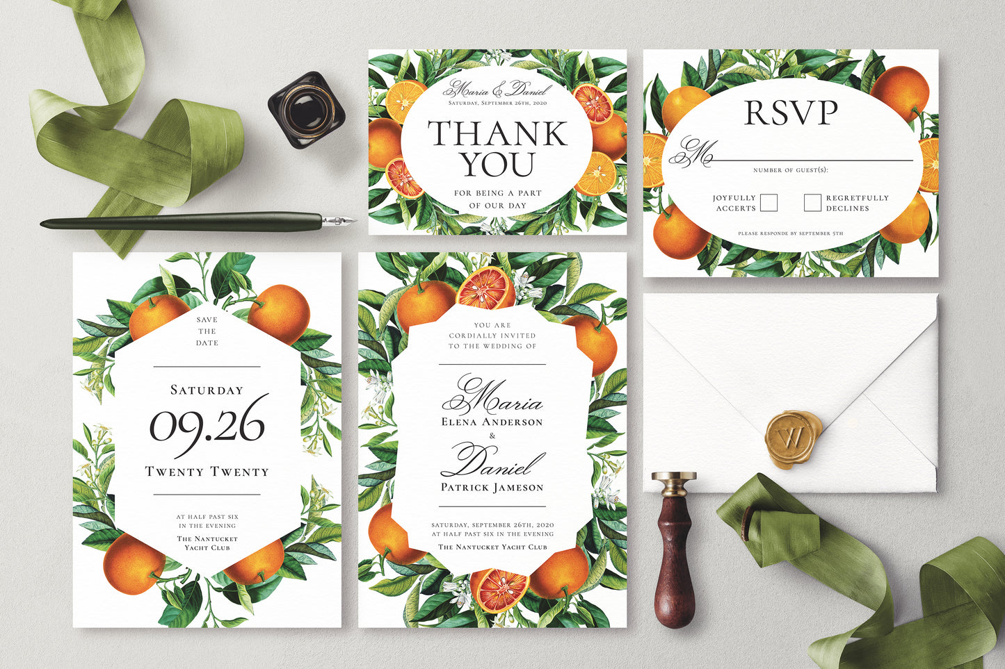 VINTAGE ORANGE CITRUS Wedding Invitation Suite