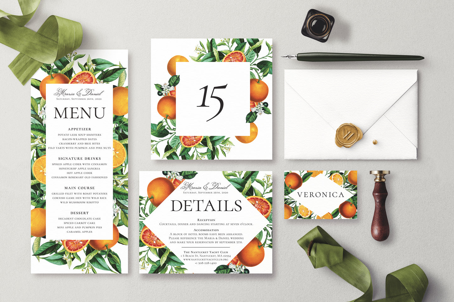 VINTAGE ORANGE CITRUS Wedding Invitation Suite