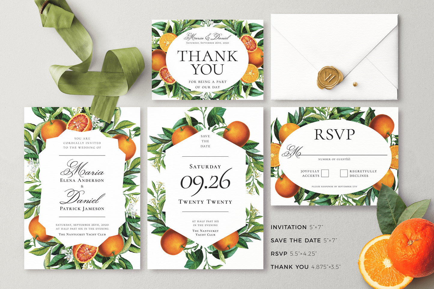 VINTAGE ORANGE CITRUS Wedding Invitation Suite