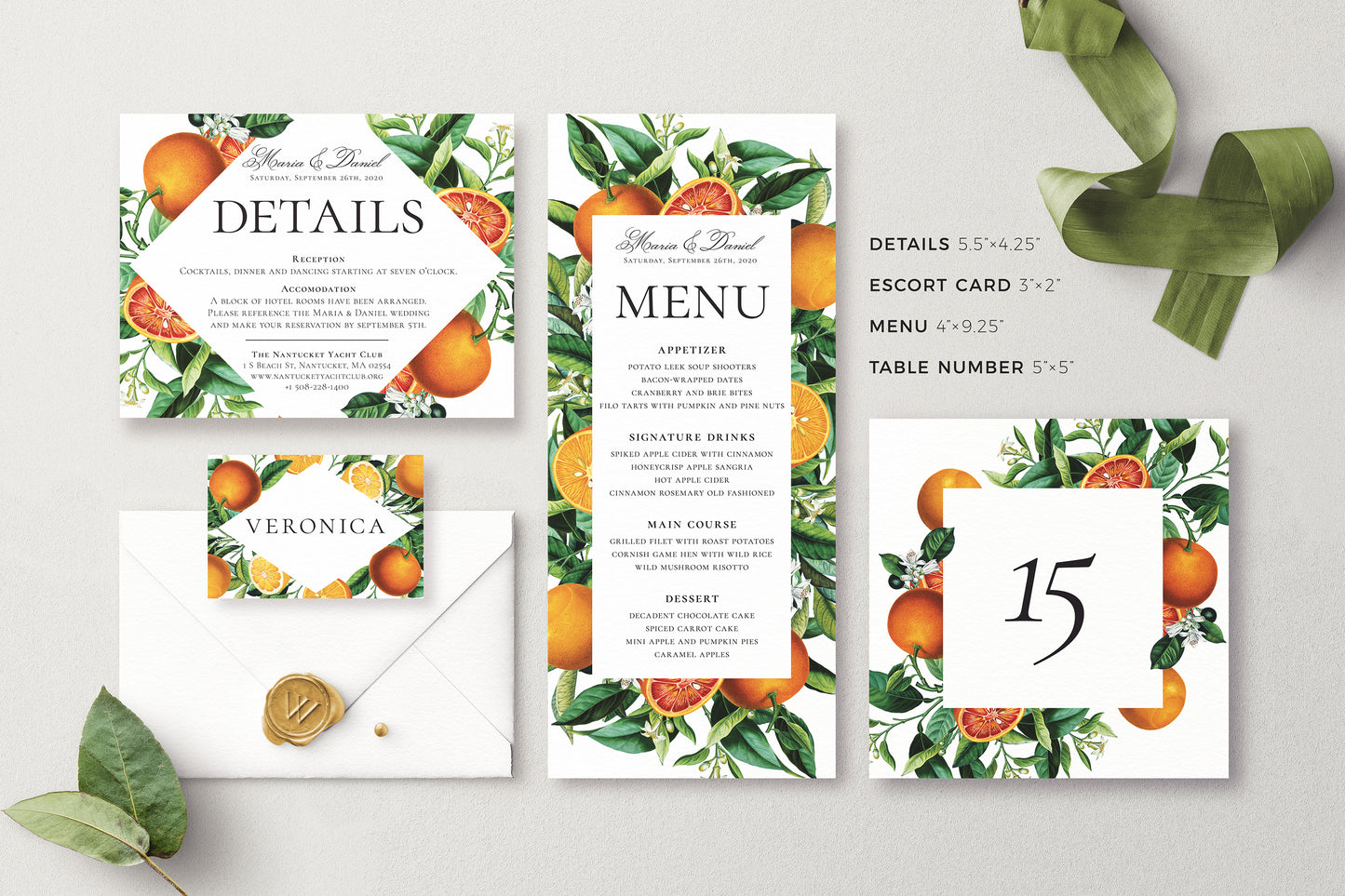 VINTAGE ORANGE CITRUS Wedding Invitation Suite
