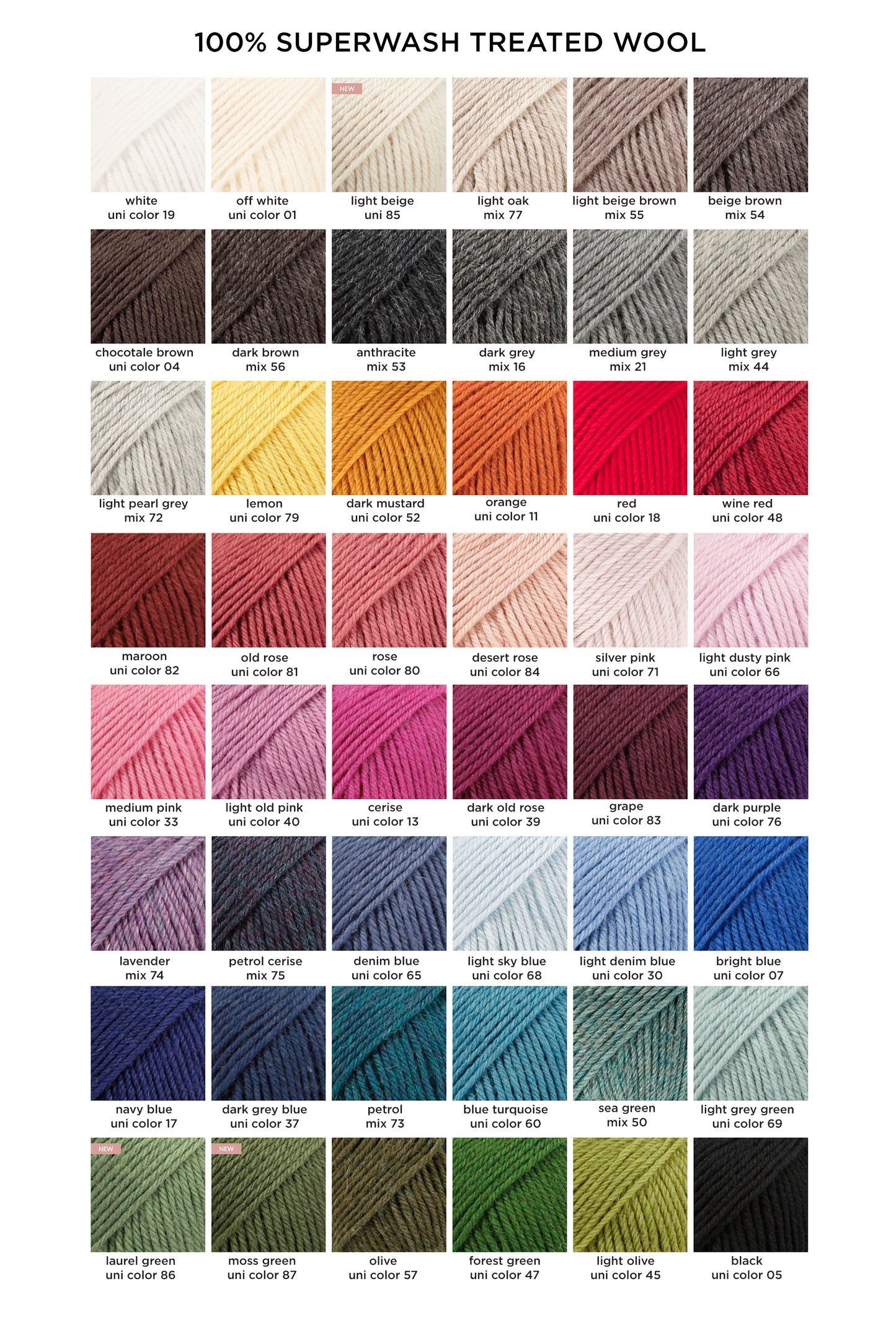 superwash wool yarn colors chart