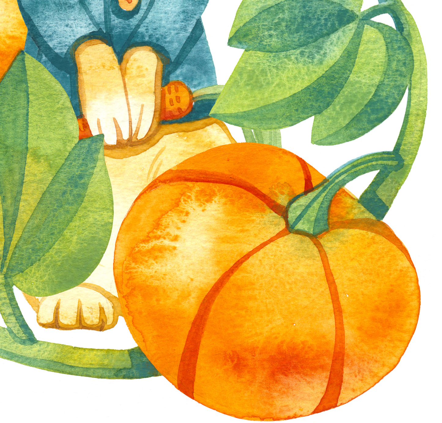 Ein Kaninchen mit Kürbissen, Aquarellmalerei Giclée-Druck