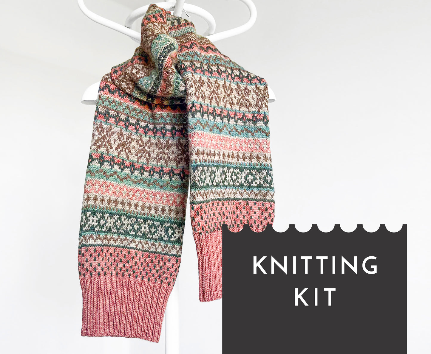 ROHUKÜLA Fair Isle Scarf DIY Knitting Kit with Alpaca Yarn