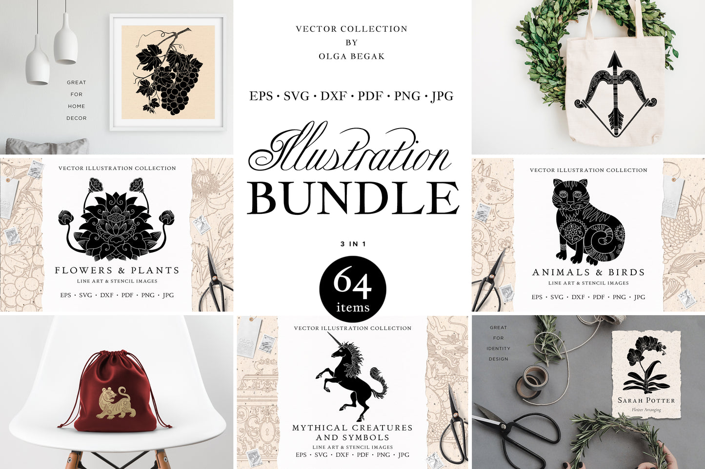 LINE ART & SOLID Vector Illustration Bundle