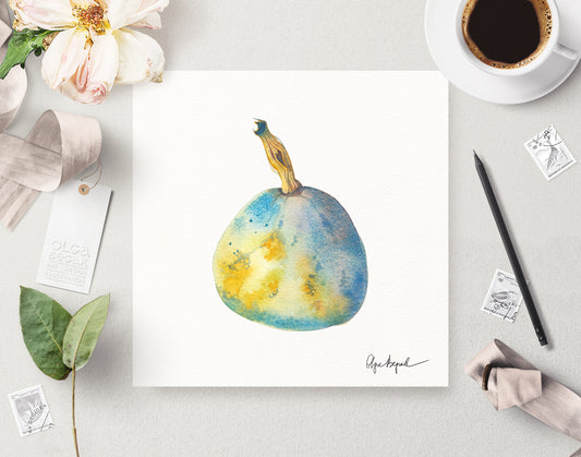 BLUE PUMPKIN Watercolor Painting Giclée Print #W21