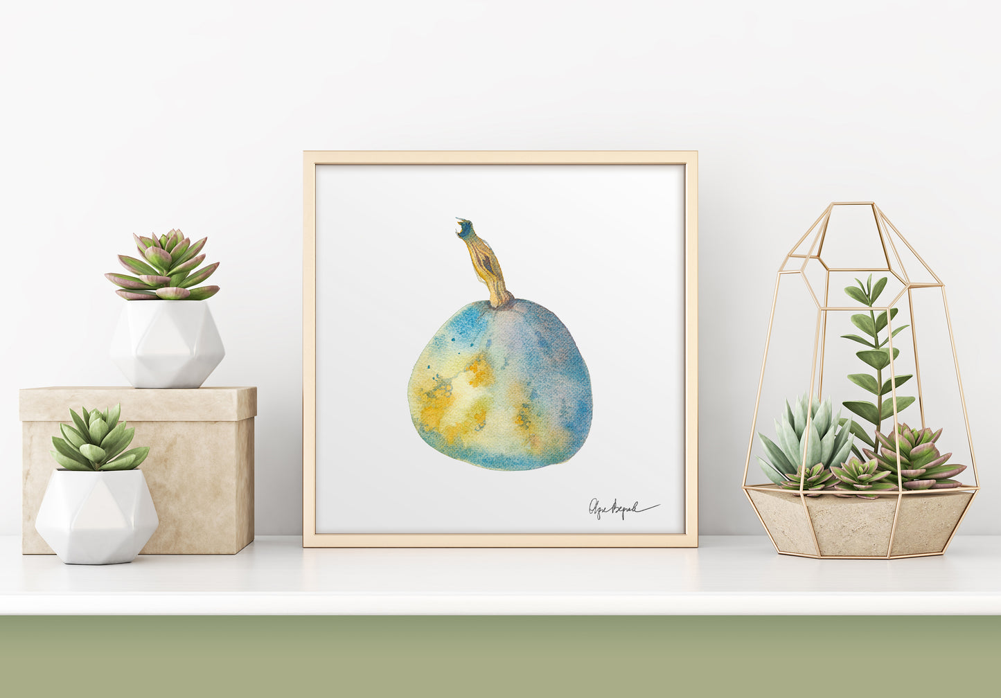 BLUE PUMPKIN Original Watercolor Painting