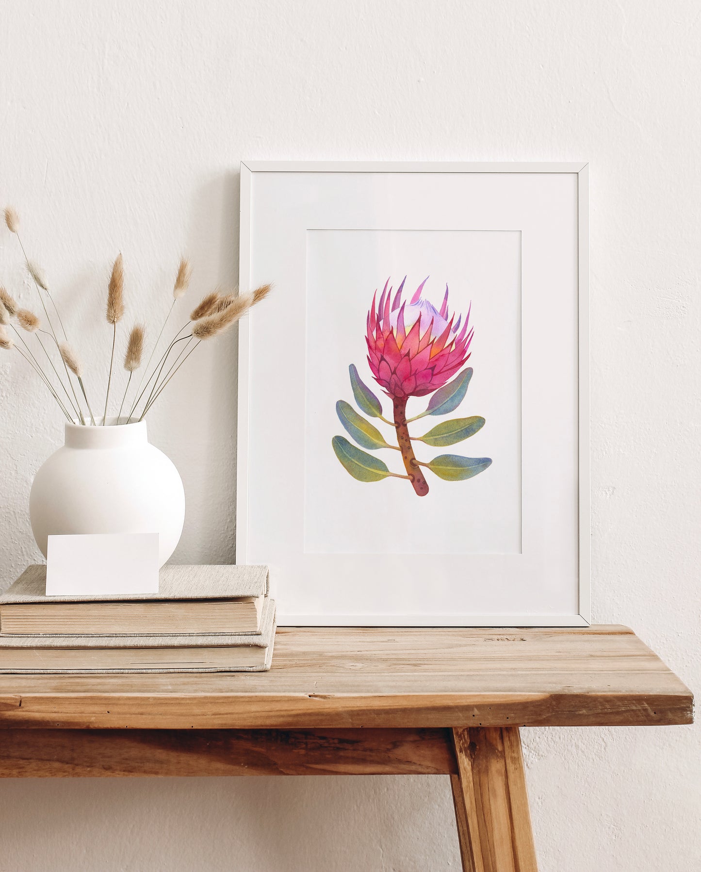 PINK KING PROTEA Aquarell Malerei Giclée-Druck #W32