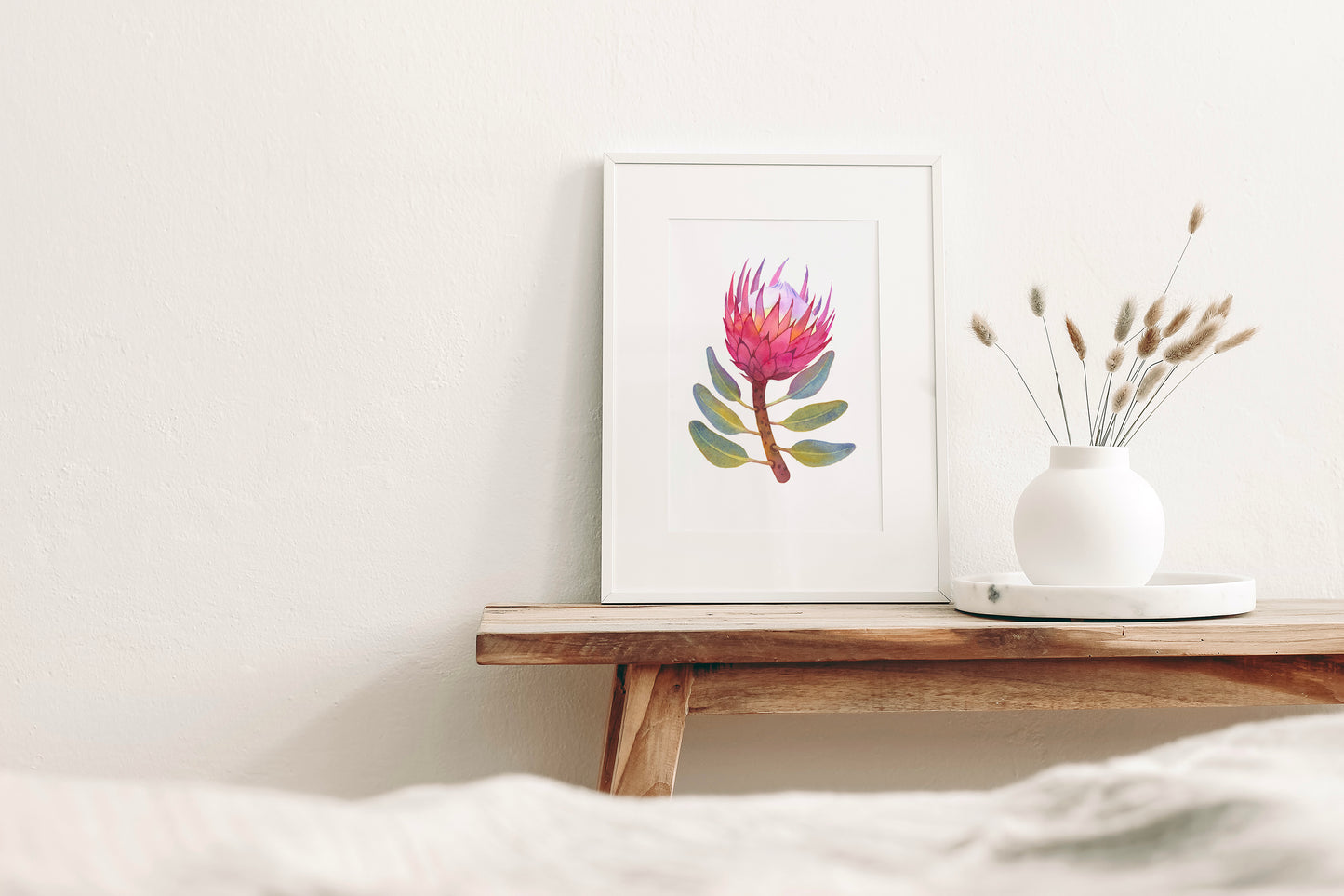 PINK KING PROTEA Aquarell Malerei Giclée-Druck #W32