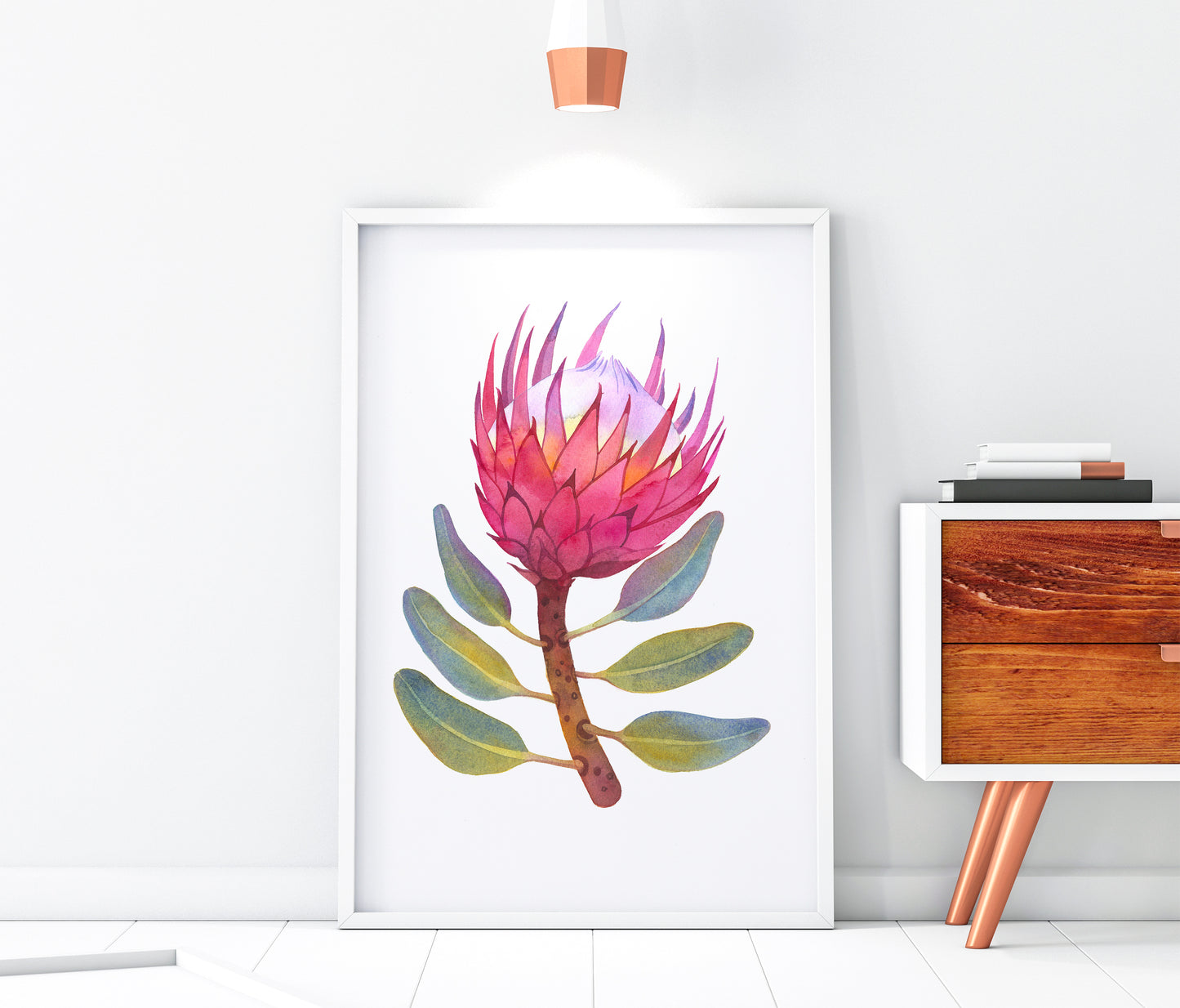 PINK KING PROTEA Aquarell Malerei Giclée-Druck #W32