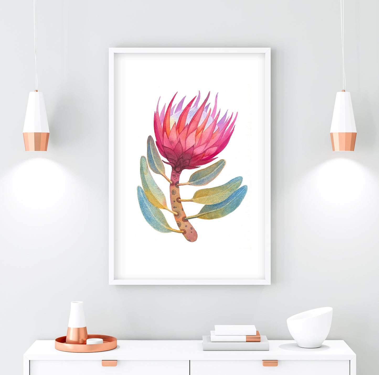 ROSA KÖNIG PROTEA Aquarell Malerei Giclée-Druck #W33