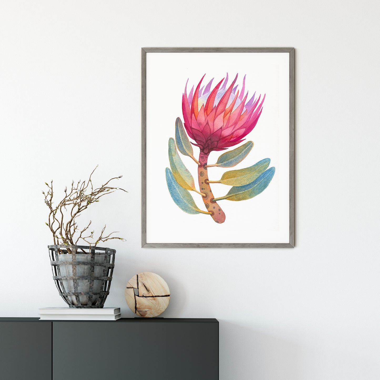 ROSA KÖNIG PROTEA Aquarell Malerei Giclée-Druck #W33