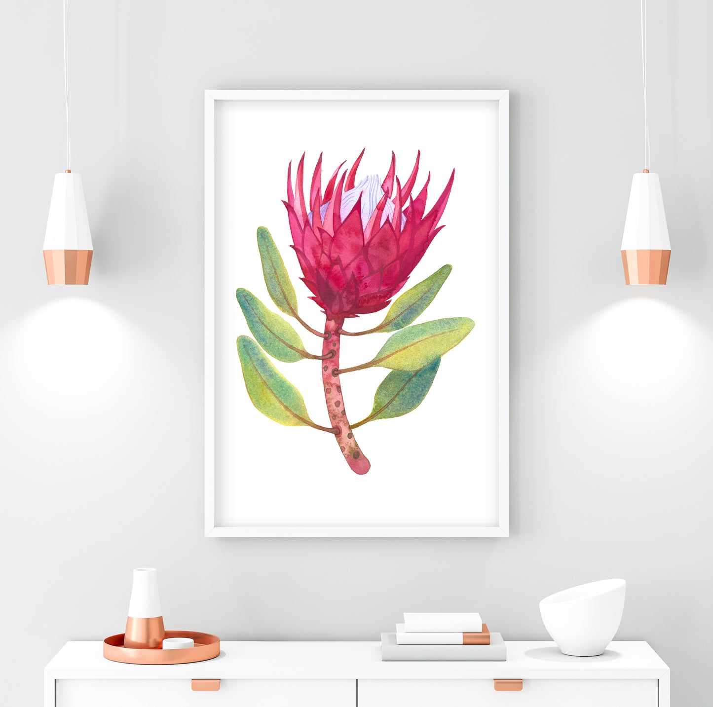 PINK KING PROTEA Watercolor Painting Giclée Print #W34