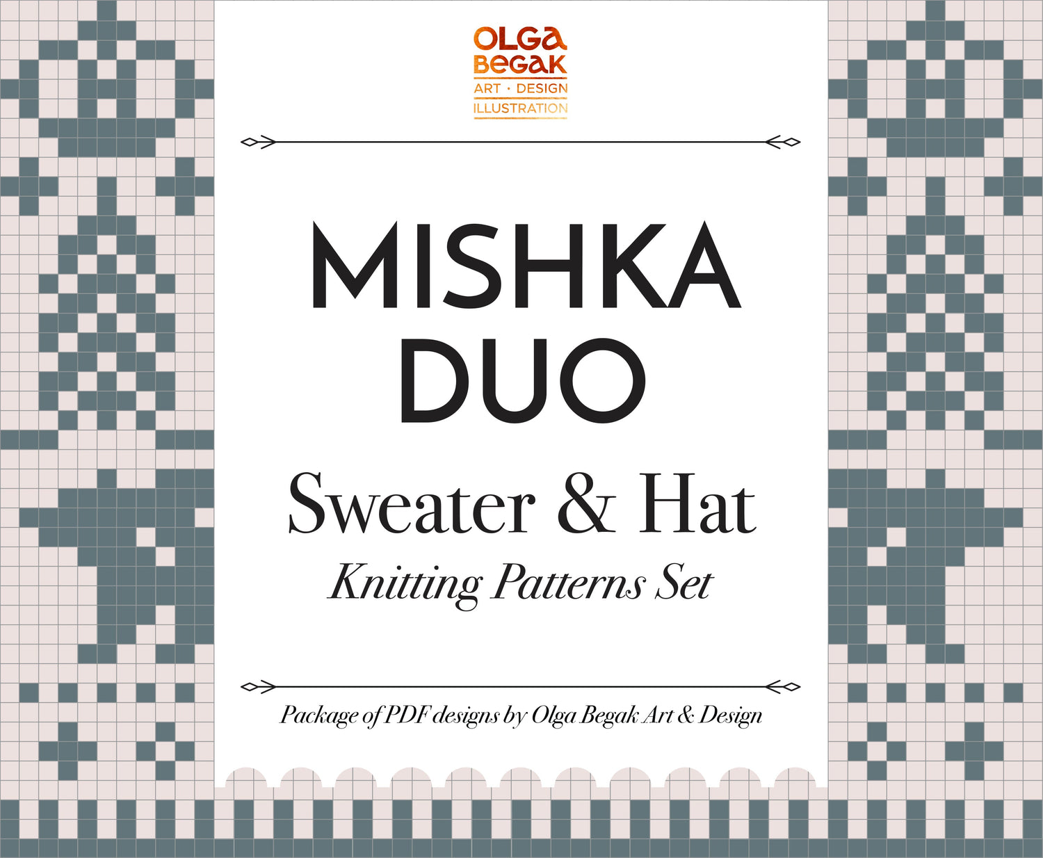 Knitting pattern set for sweater and hat with bear motif