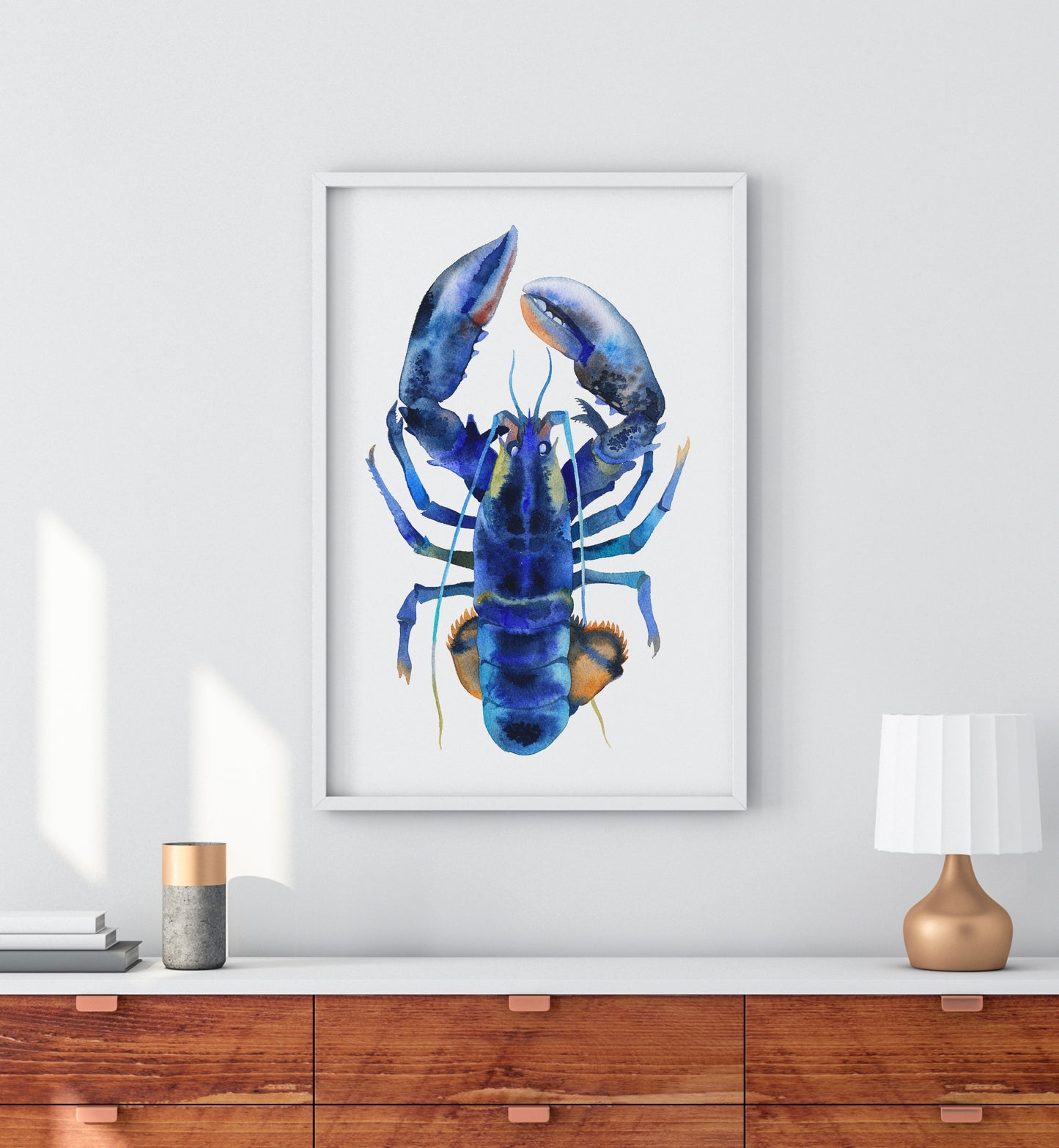 BLUE LOBSTER Watercolor Painting Giclée Print #L01